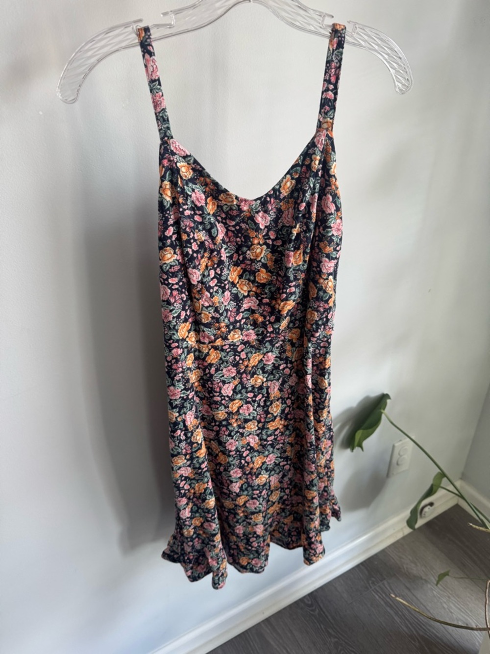 Old Navy Black Floral Slip Dress with Pink & Mustard Accents